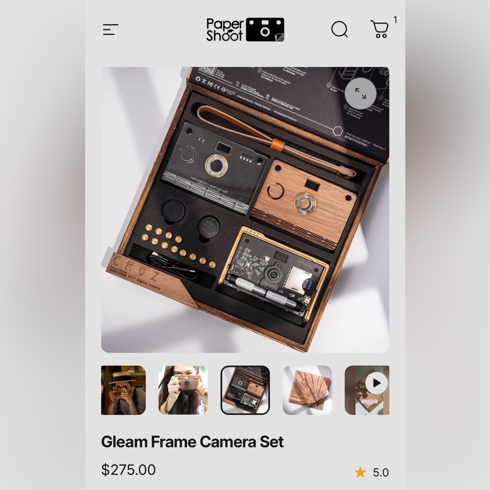 Paper Shoot Gleam Frame Camera Set - Wood & 
Transparent
